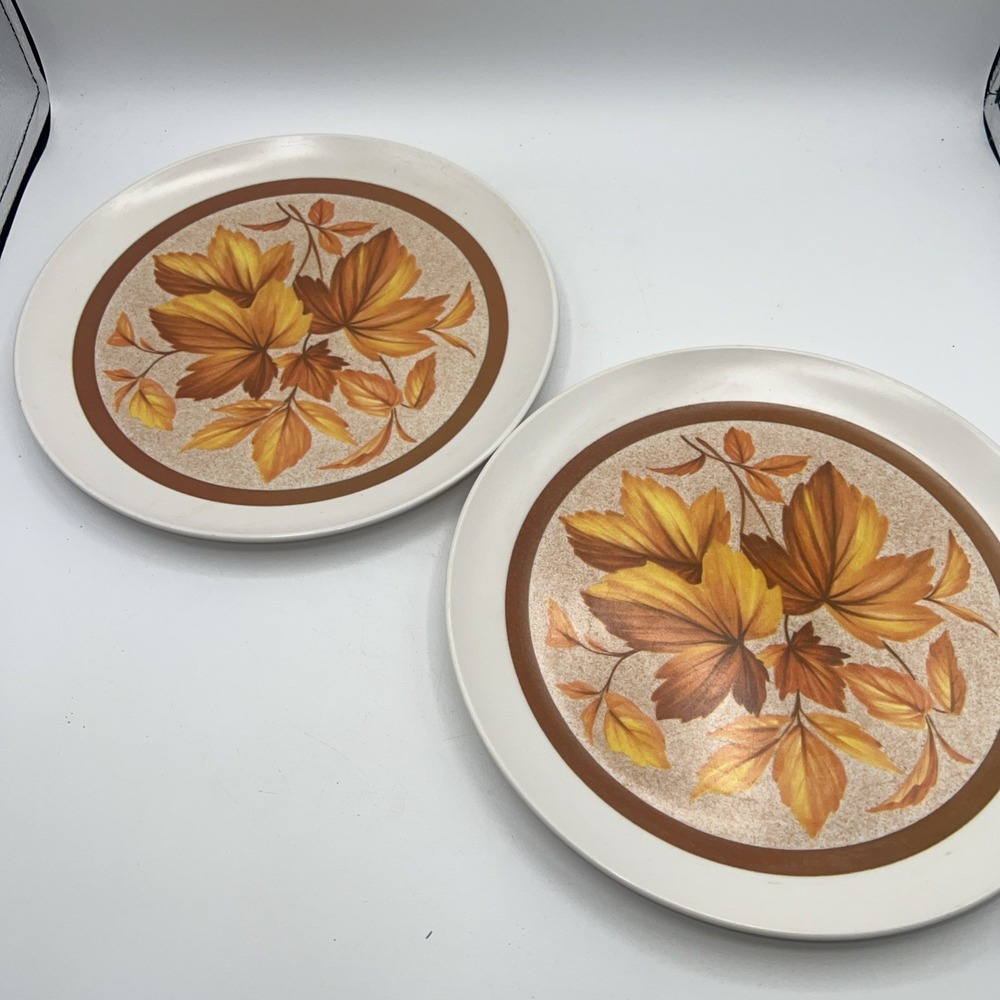 Rare Vintage Artisan Ware Melamine Fall Leaves 9" Dinner Plates